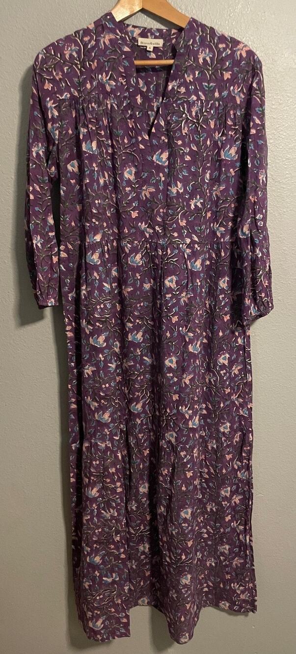 Fitzroy & willa Maxi Dress Womens Medium Purple Floral Cotton Tiered Cottagecore